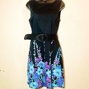 10P Spense Petites Dress Black Belted Floral